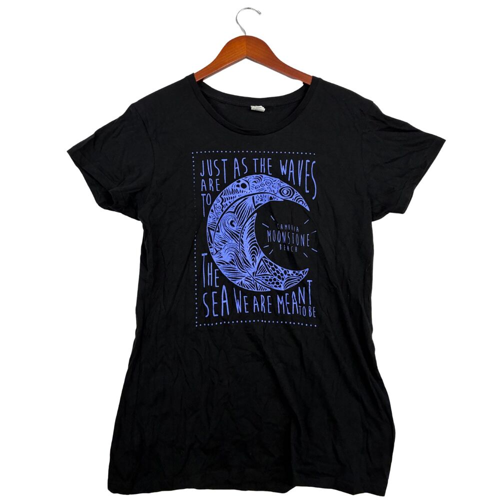 Moonstone Beach Cambria CA Womens XXL Black Moon Waves Graphic T Shirt Tee